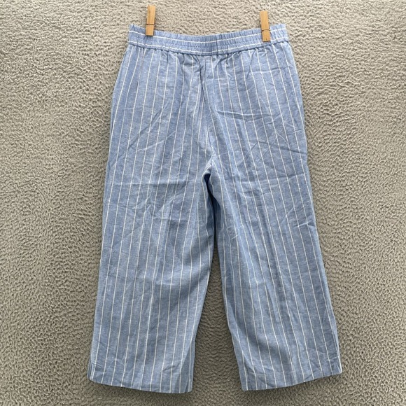 Land n Sea Linen Blend Pants Womens Medium Capri Blue Coastal Boho Chic Academia - Picture 9 of 11